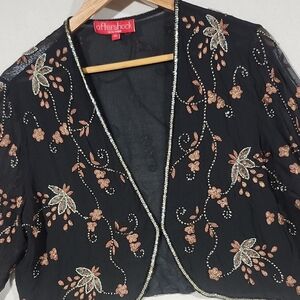 Aftershock VTG Silk Beaded Black Embroidered  Women's Sheer Split Bell Sleeve XL